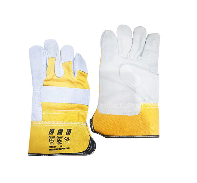 Leather Hand Gloves Grey/Yellow