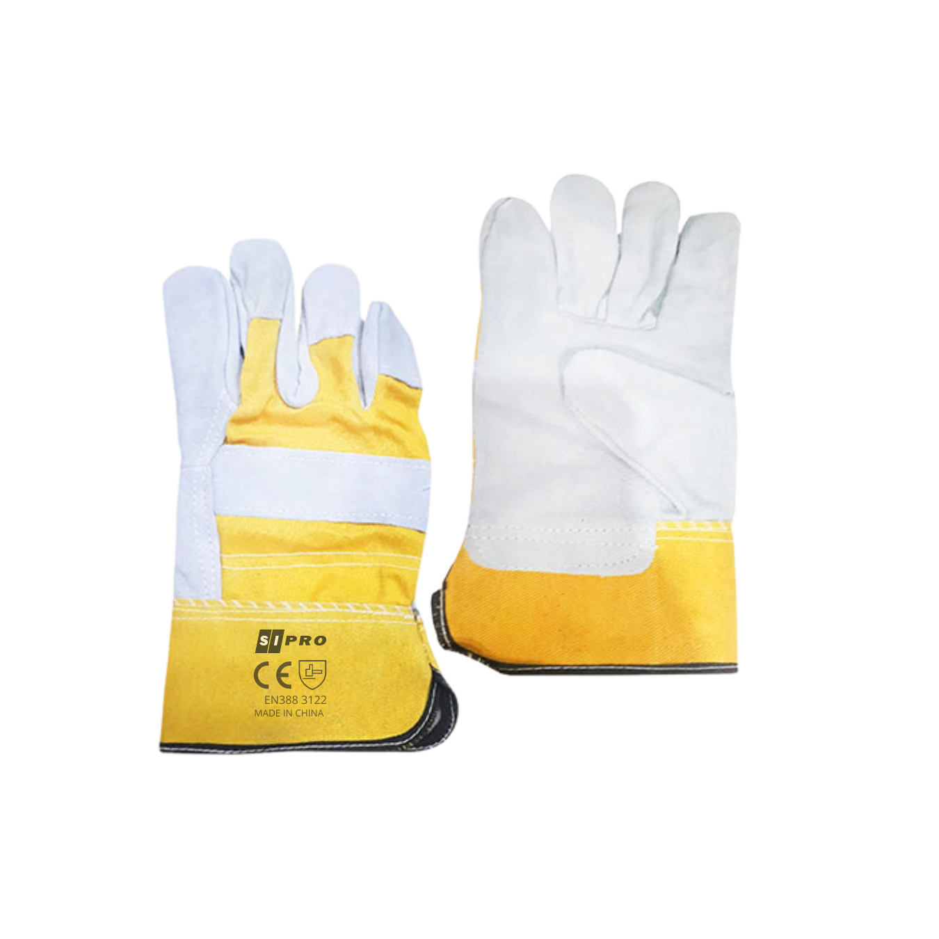 LEATHER HAND GLOVES GRAY/YELLOW